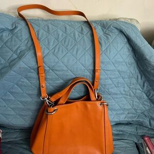 NWOT FURLA pumpkin, orange, leather satchel W/ Crossbody long strap